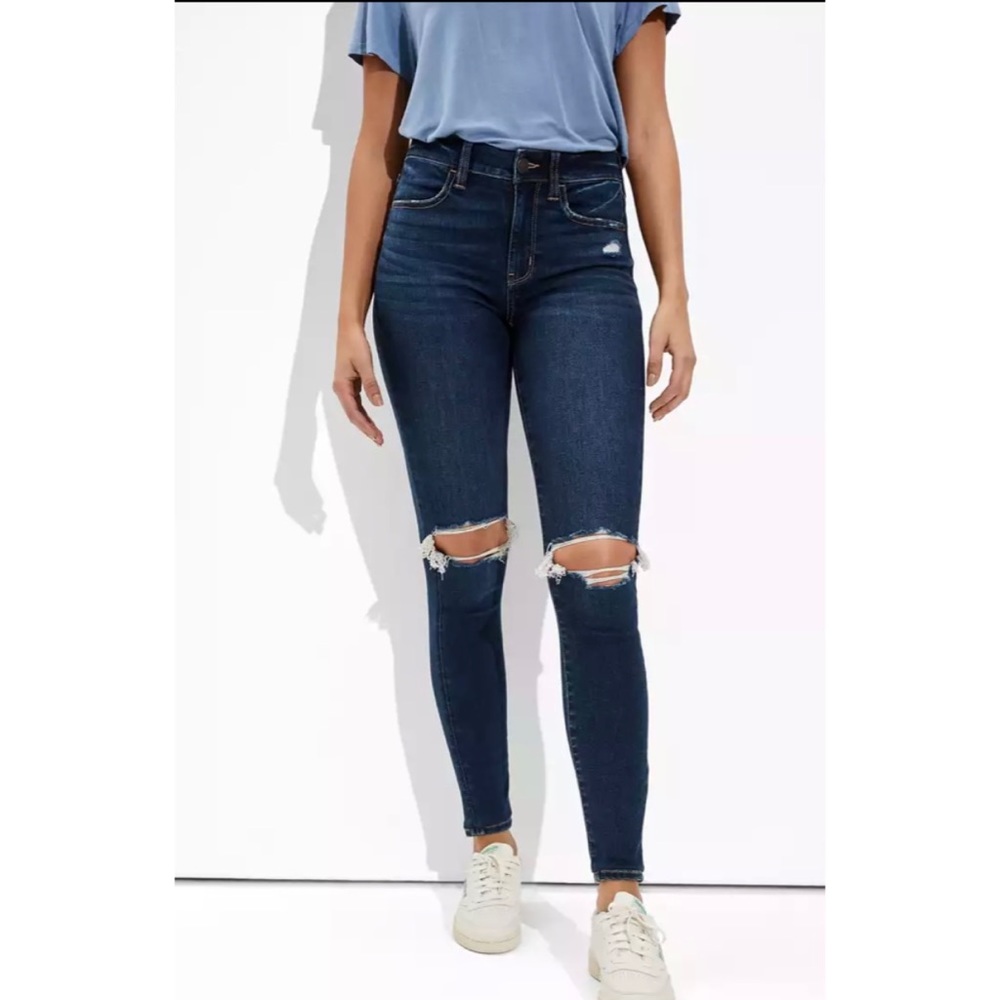 🔆 AMERICAN EAGLE WOMEN SUPER HI-RISE JEGGINGS STRETCH DARK WASH SIZE 4